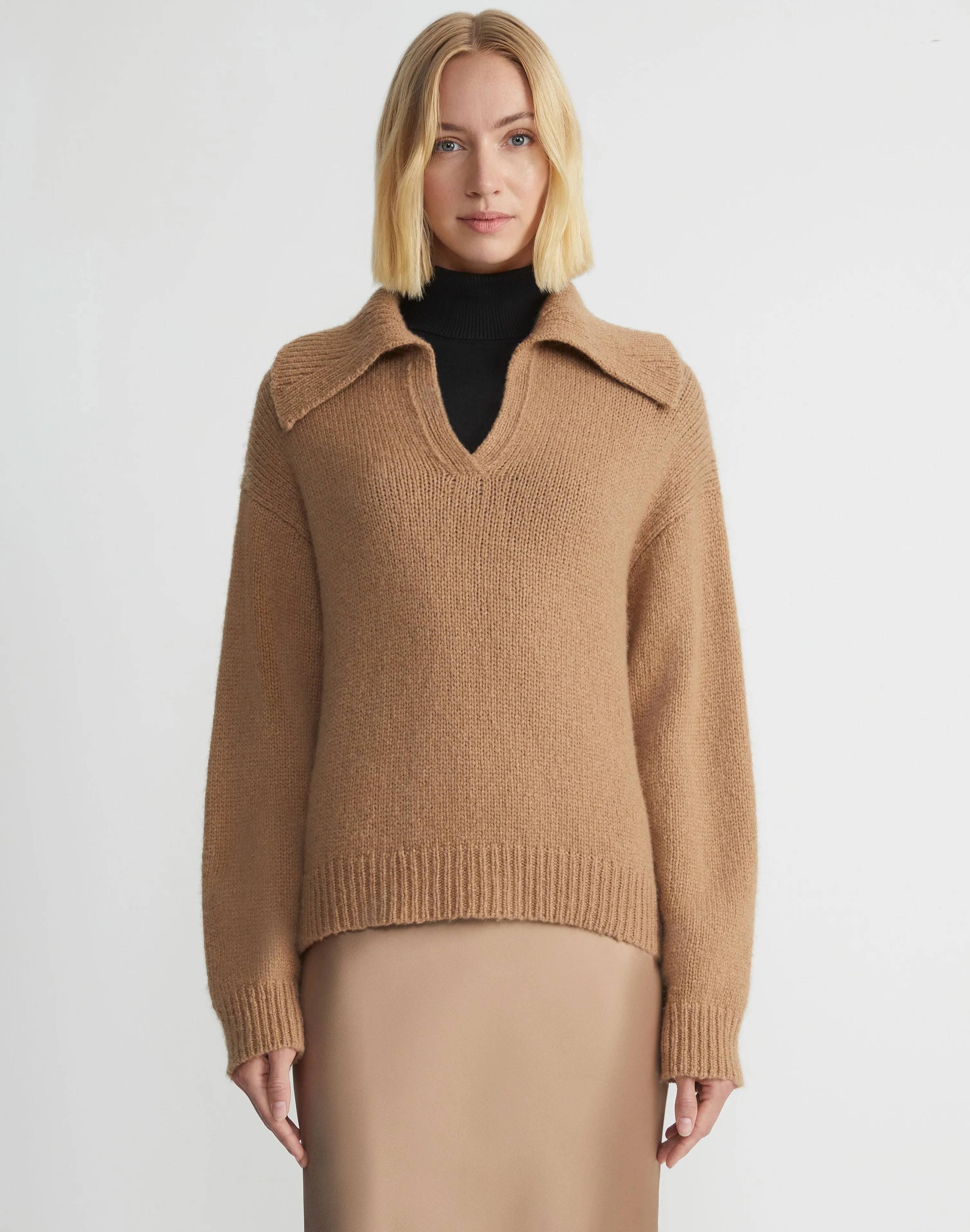 Camel Hair Chainette Collared Sweater