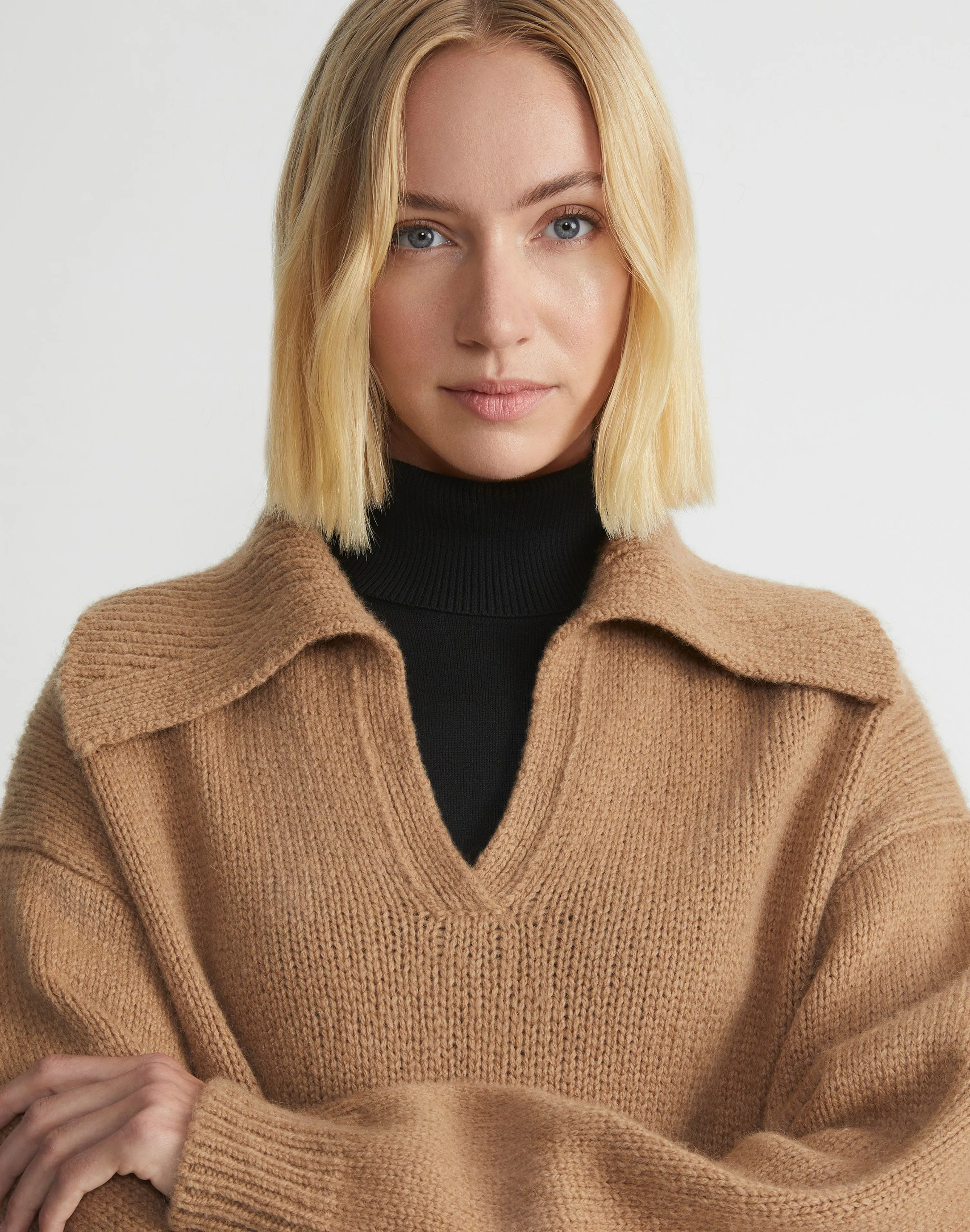 Camel Hair Chainette Collared Sweater