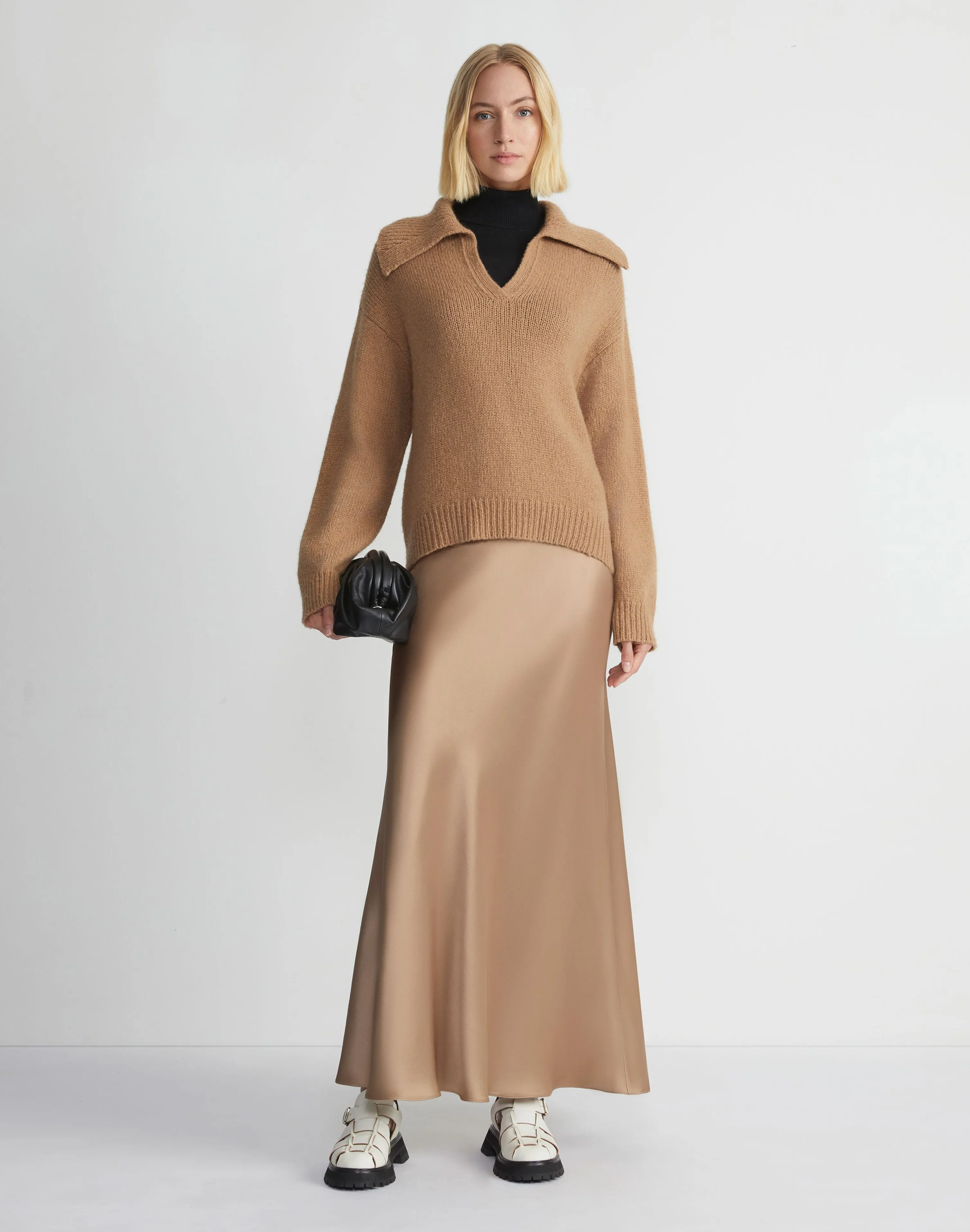 Camel Hair Chainette Collared Sweater