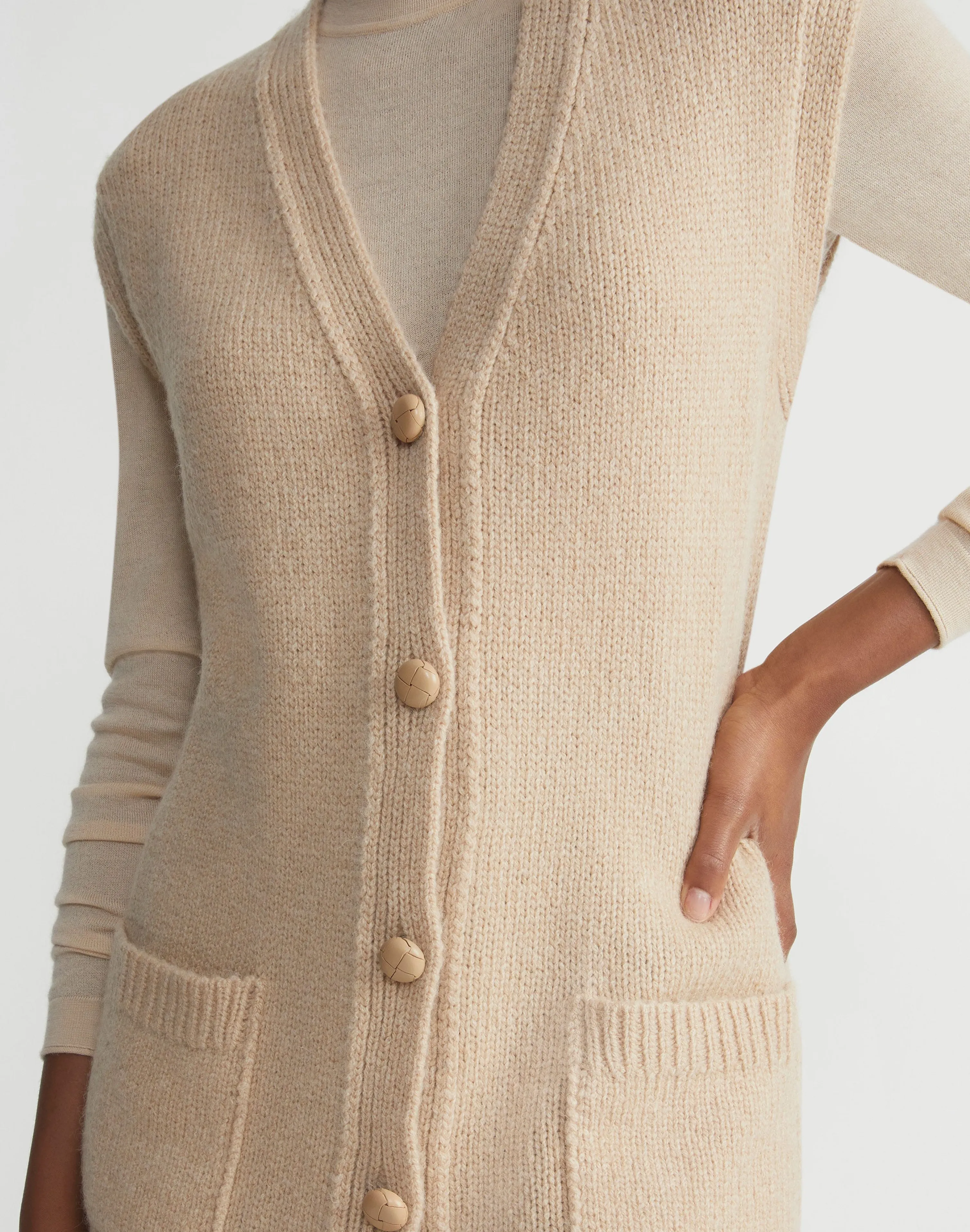 Camel Hair Chainette Button Sweater Vest