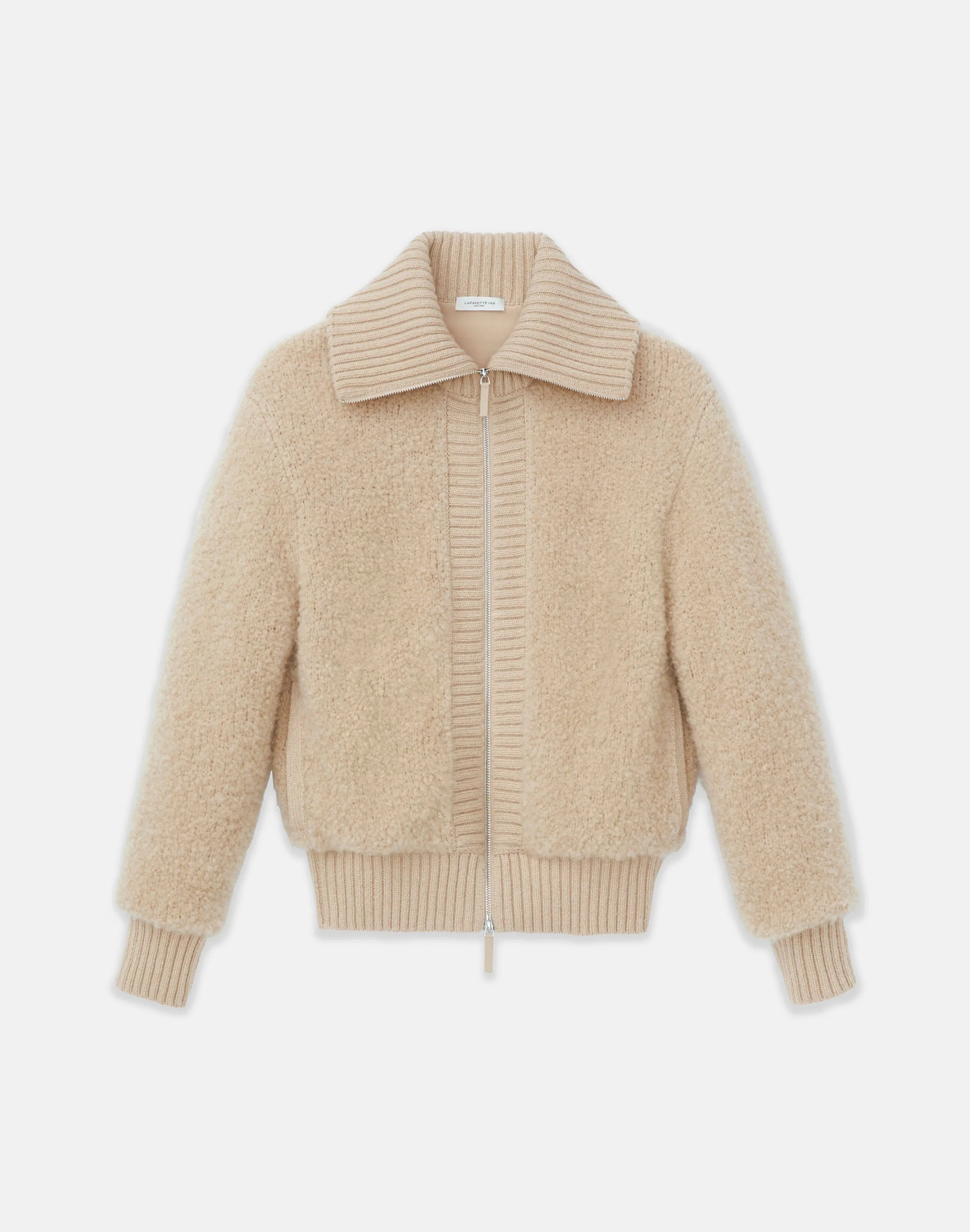 Camel Hair-Silk Bouclé Collared Cardigan