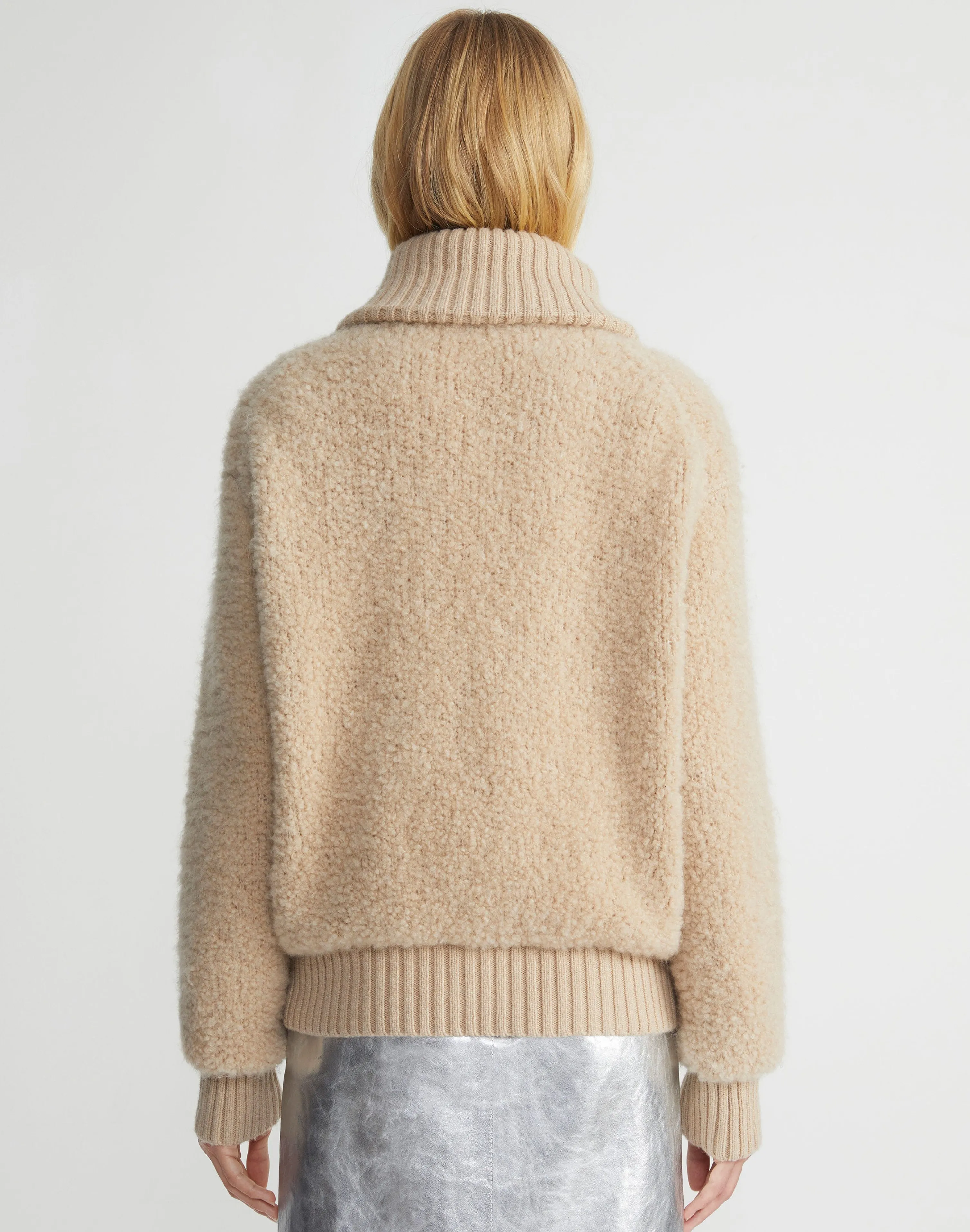 Camel Hair-Silk Bouclé Collared Cardigan