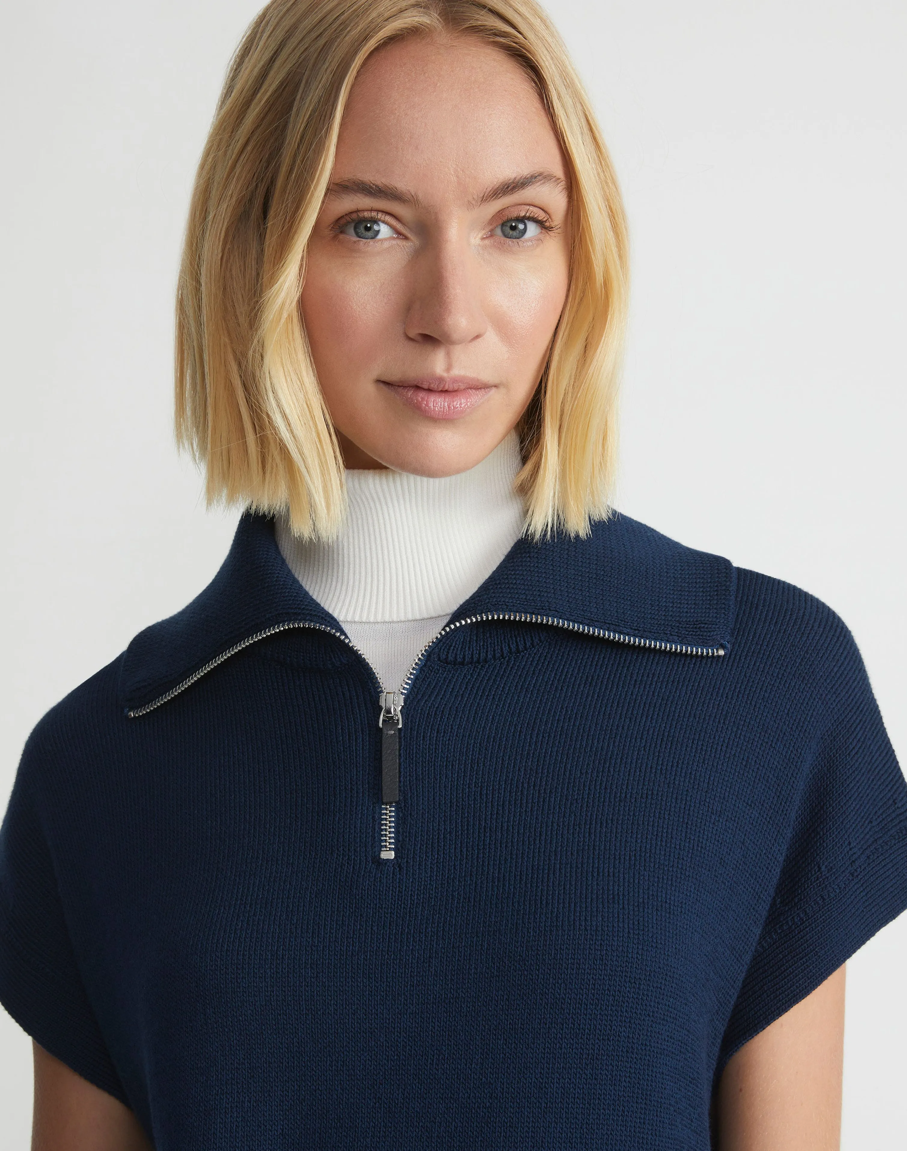 Cotton-Silk Tape Half Zip Sweater