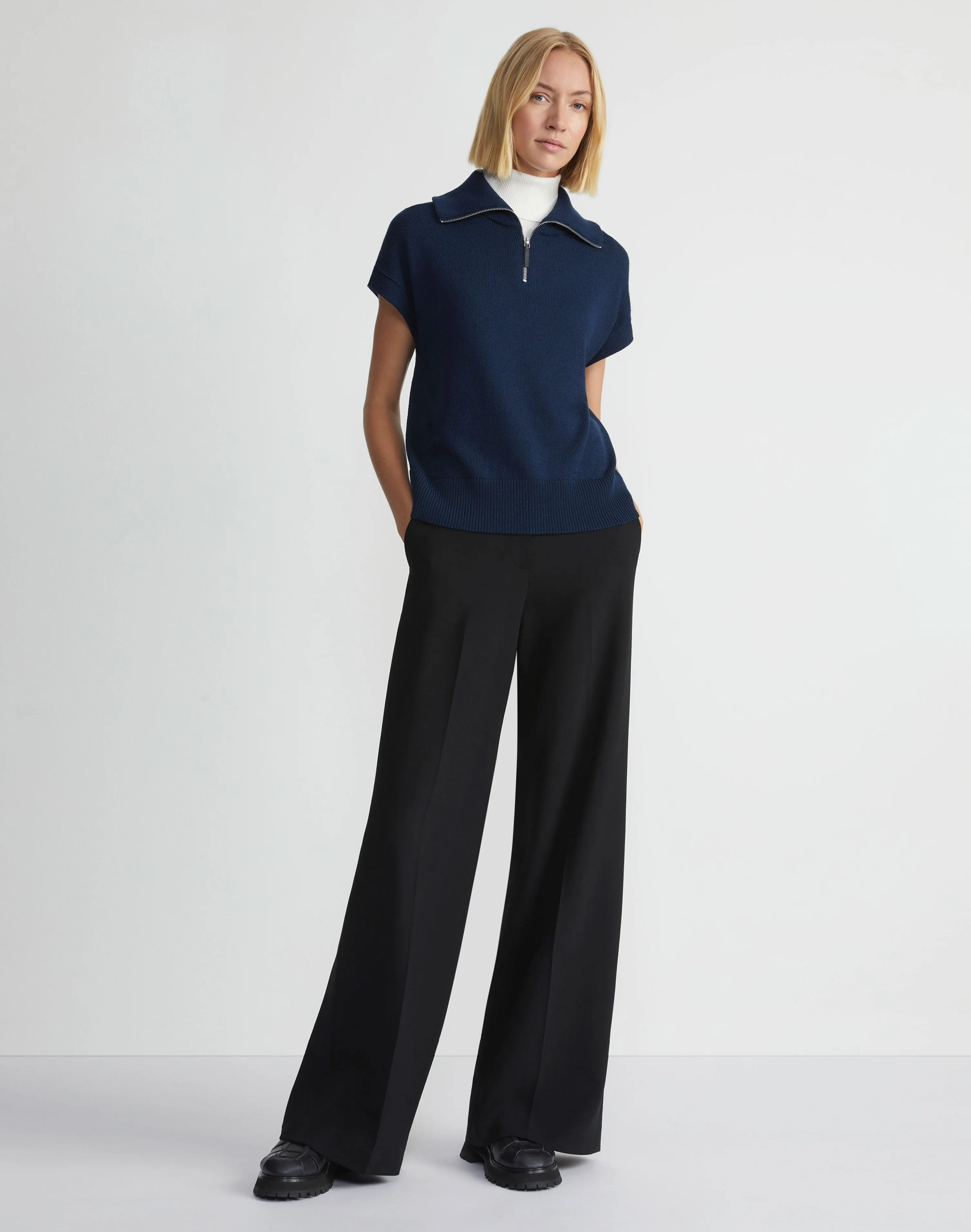 Cotton-Silk Tape Half Zip Sweater