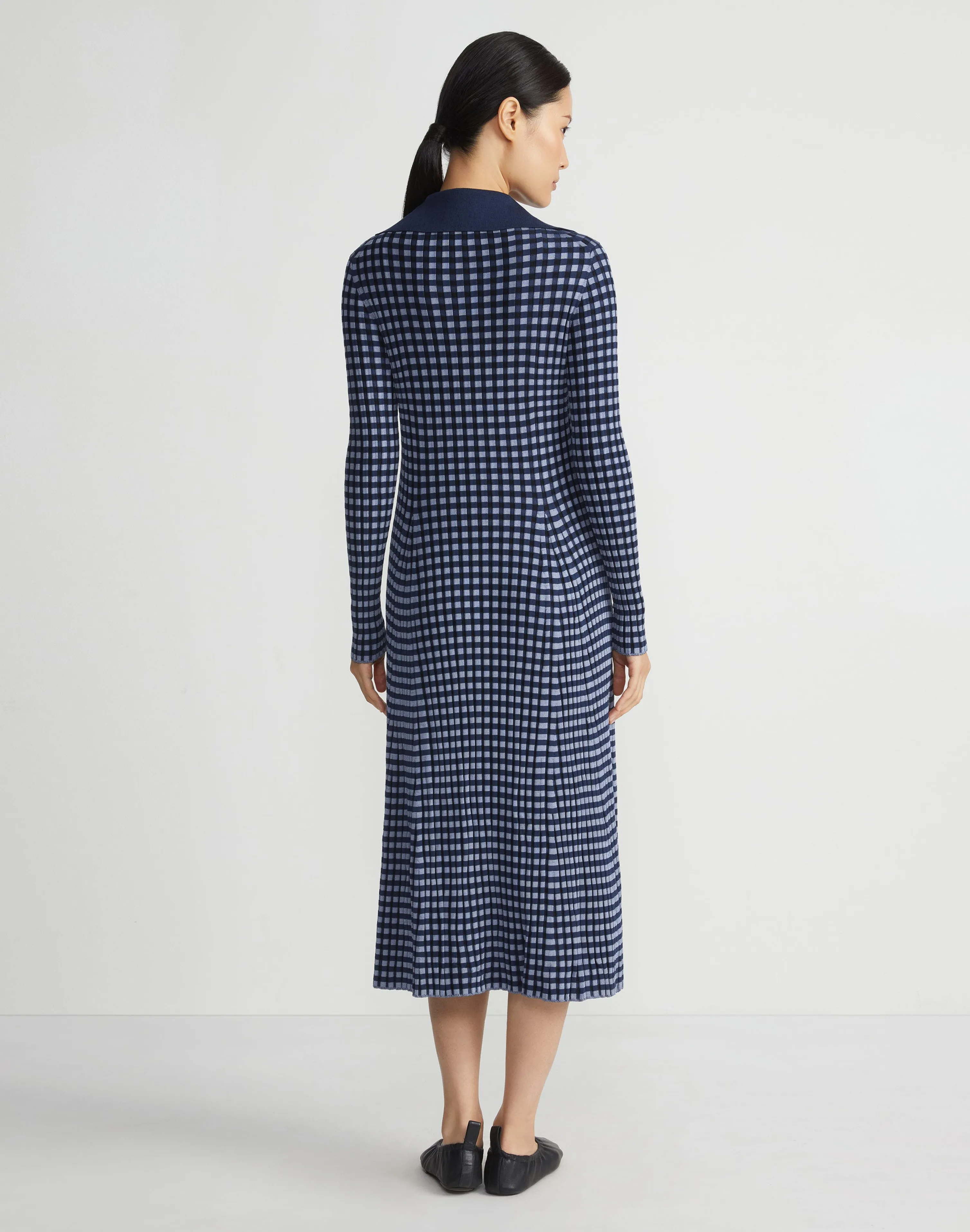 Gingham Responsible Matte Crepe Collared Half-Zip Dress