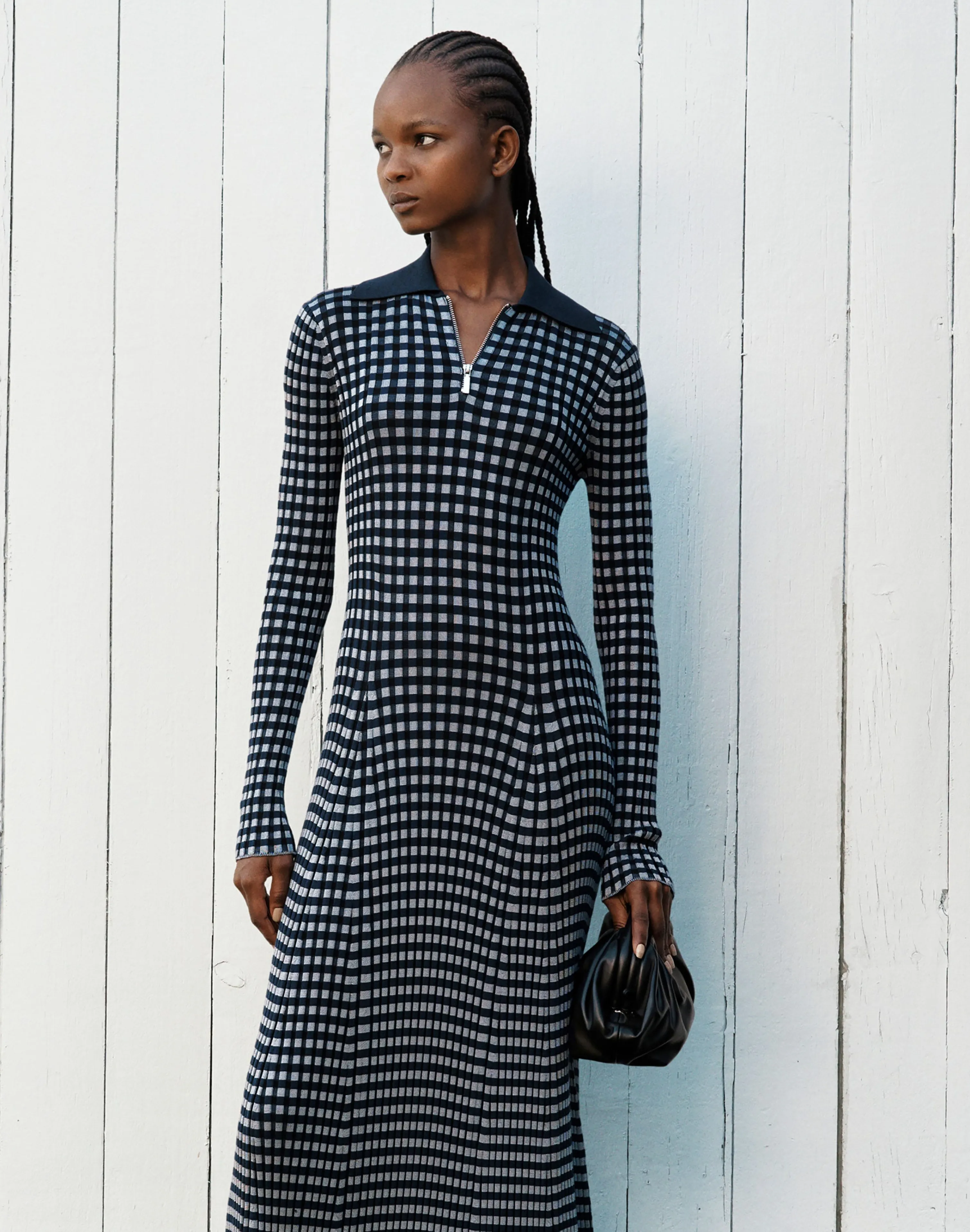 Gingham Responsible Matte Crepe Collared Half-Zip Dress