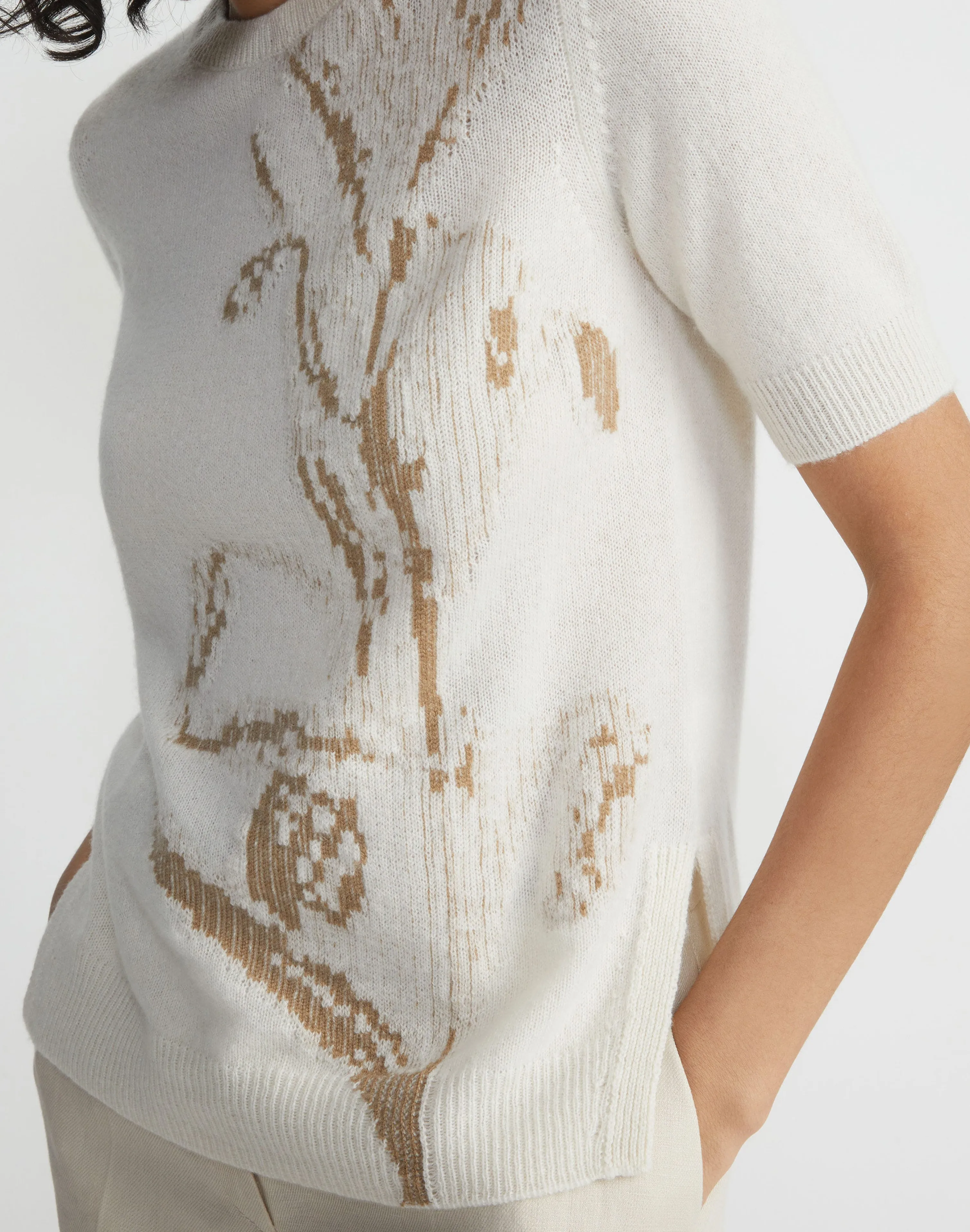 Eco Flora Jacquard Cashmere Crewneck Sweater