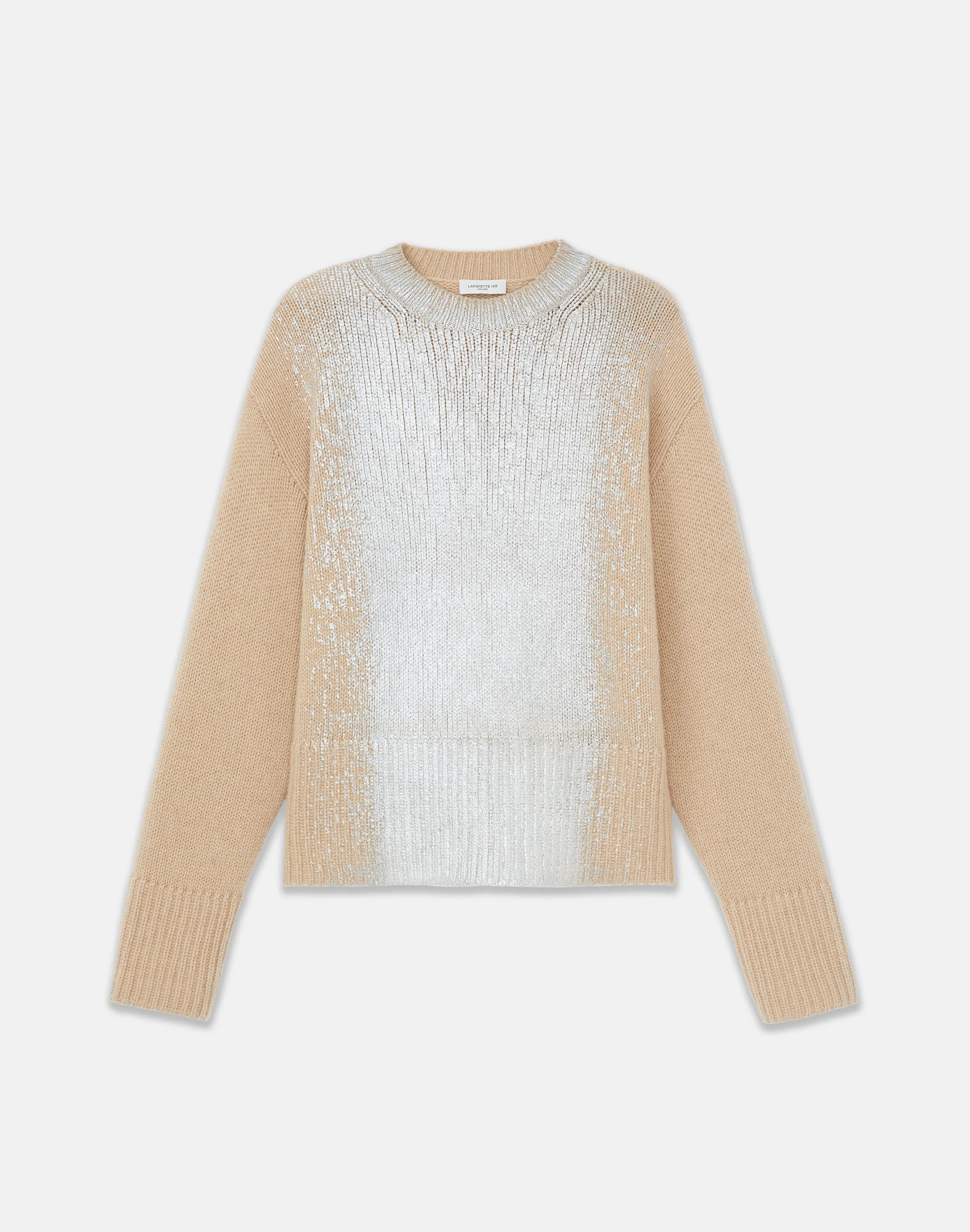 Metallic Foil Print Cashmere Crewneck Sweater