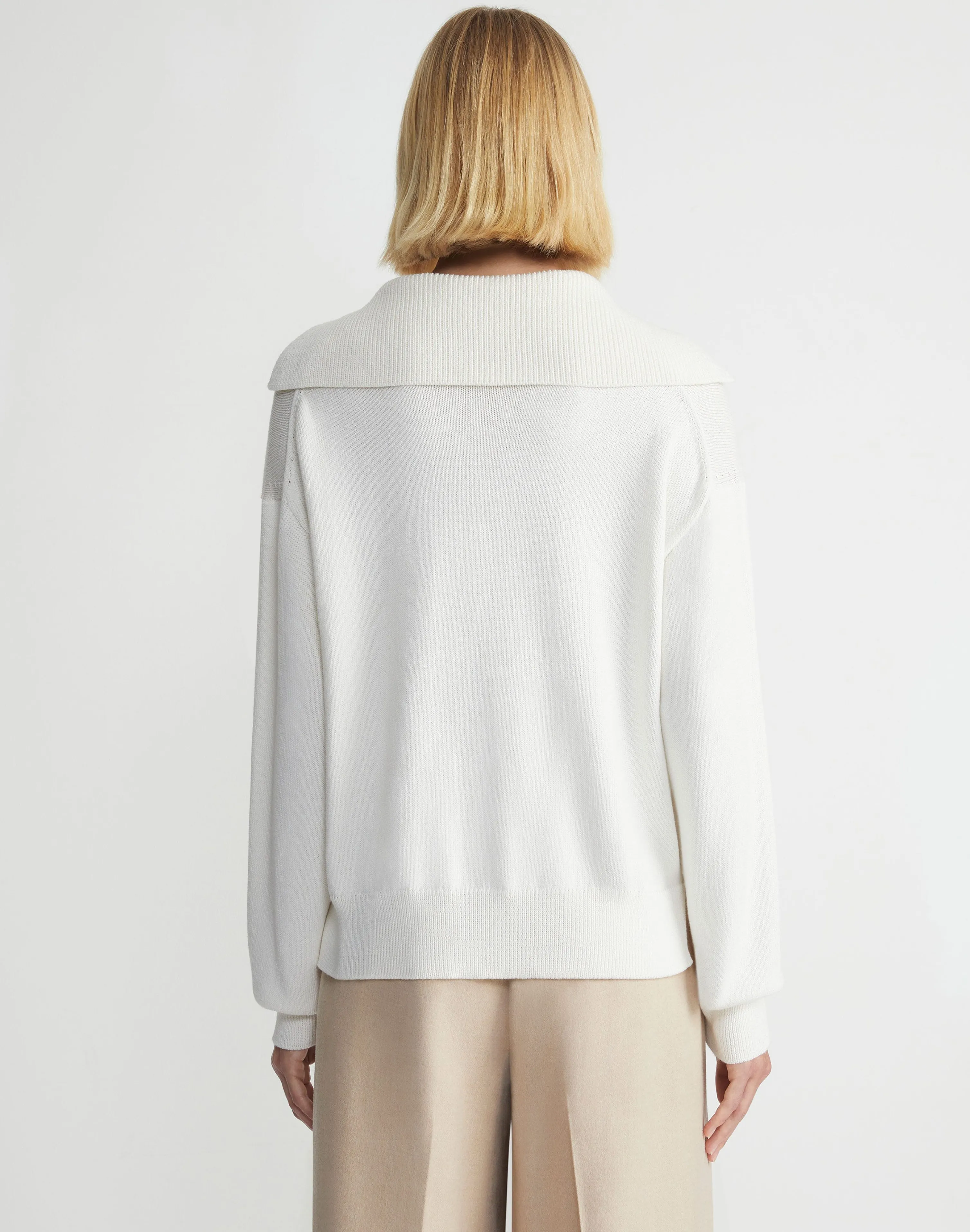 Cotton-Silk Tape Collared Sweater