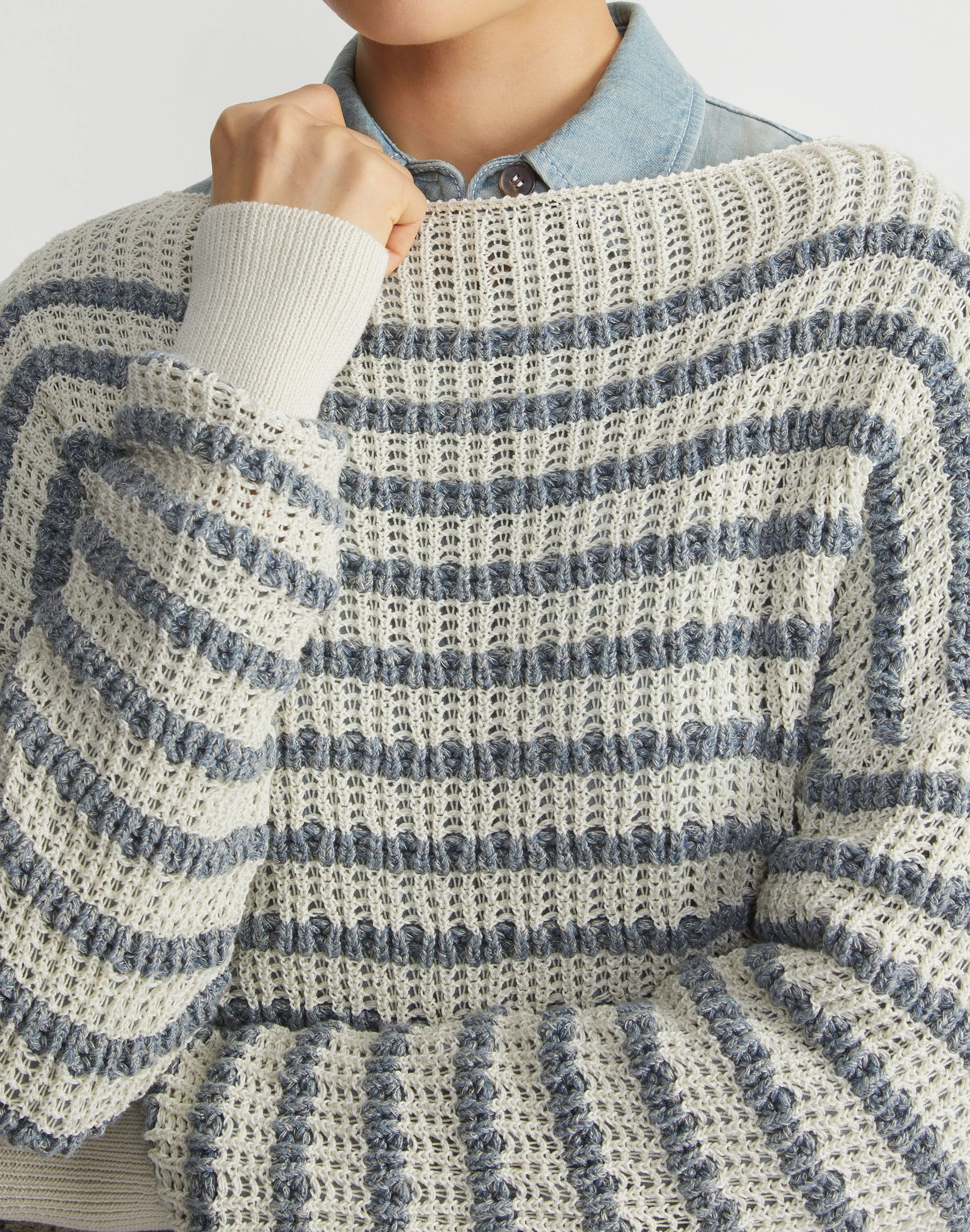 Stripe Organic Cotton & Denim Yarn Bateau Sweater