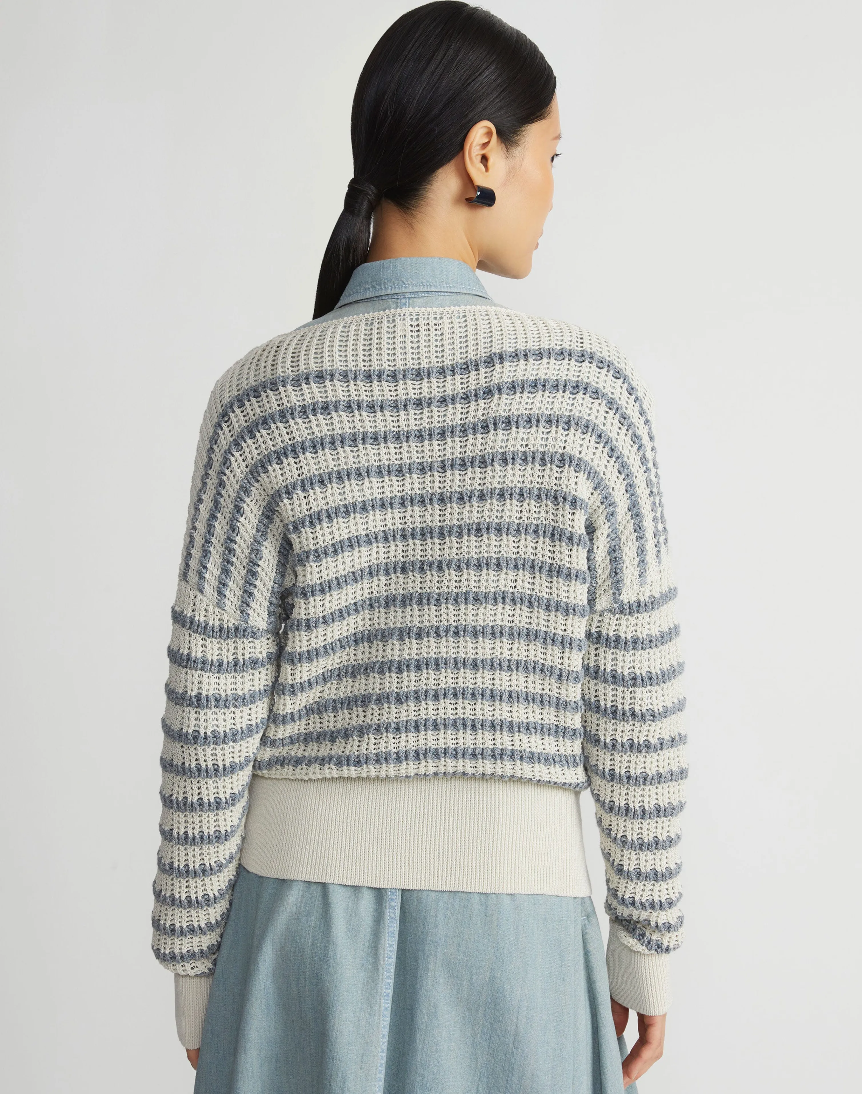 Stripe Organic Cotton & Denim Yarn Bateau Sweater