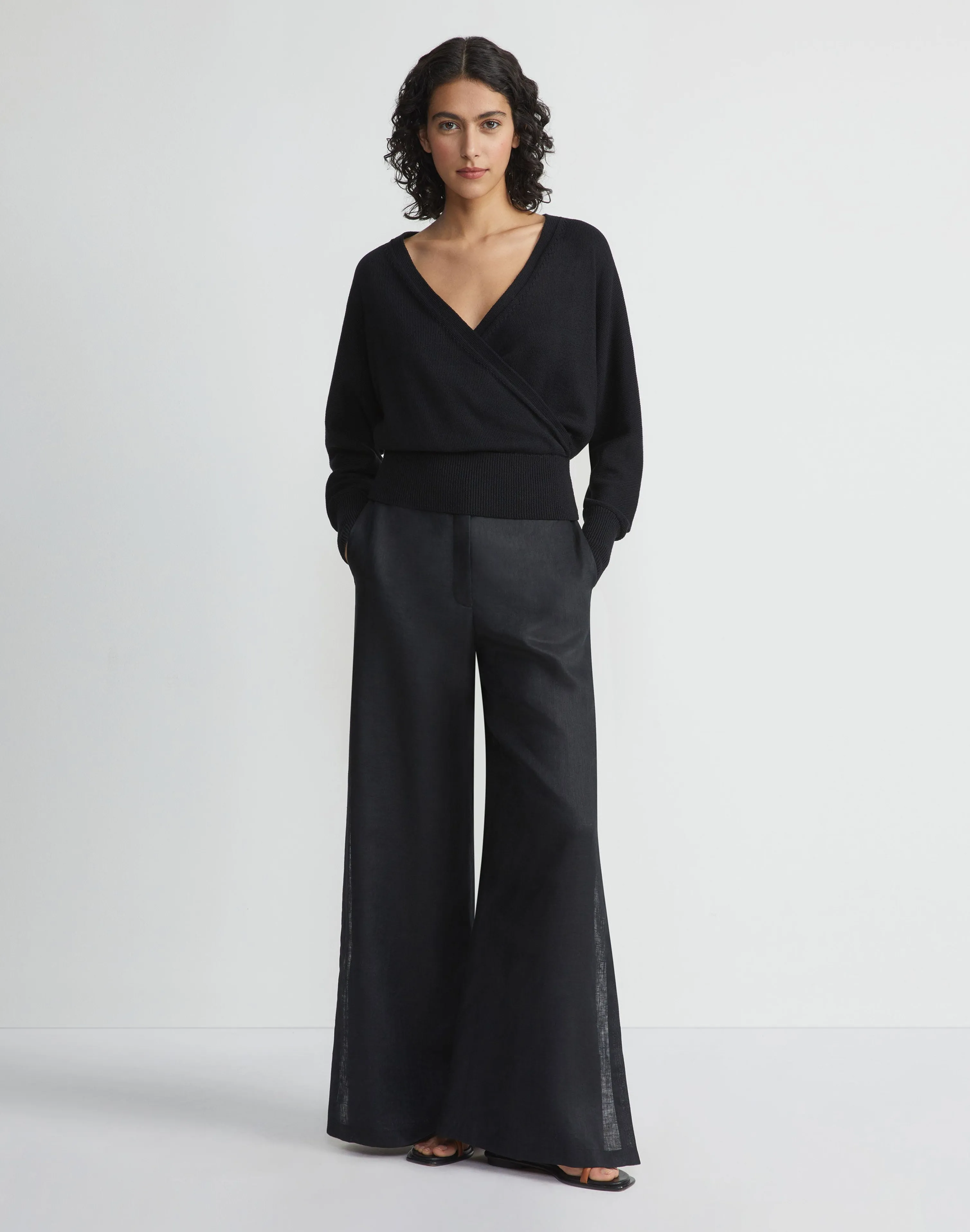 Cotton-Silk Surplice V-Neck Sweater