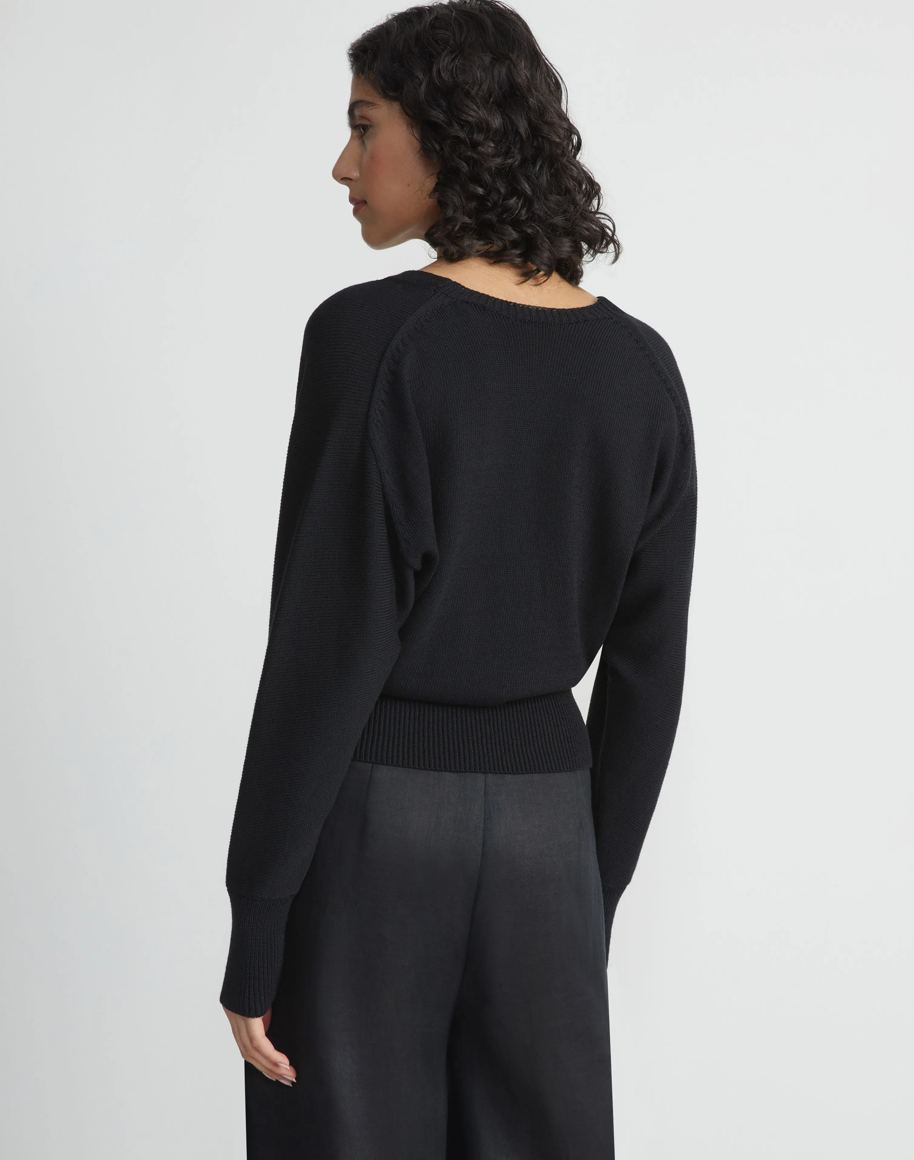 Cotton-Silk Surplice V-Neck Sweater