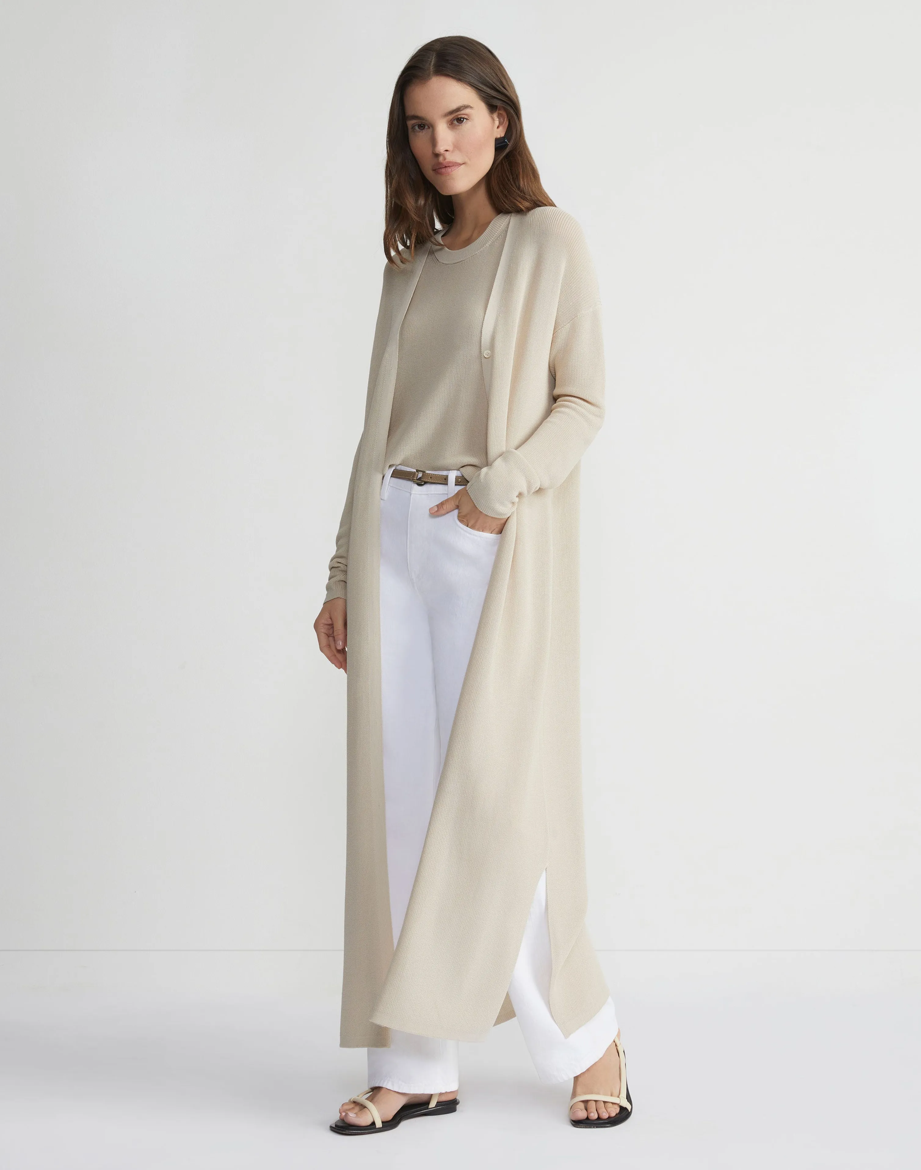 Mercerized Cotton Ribbed Duster Cardigan