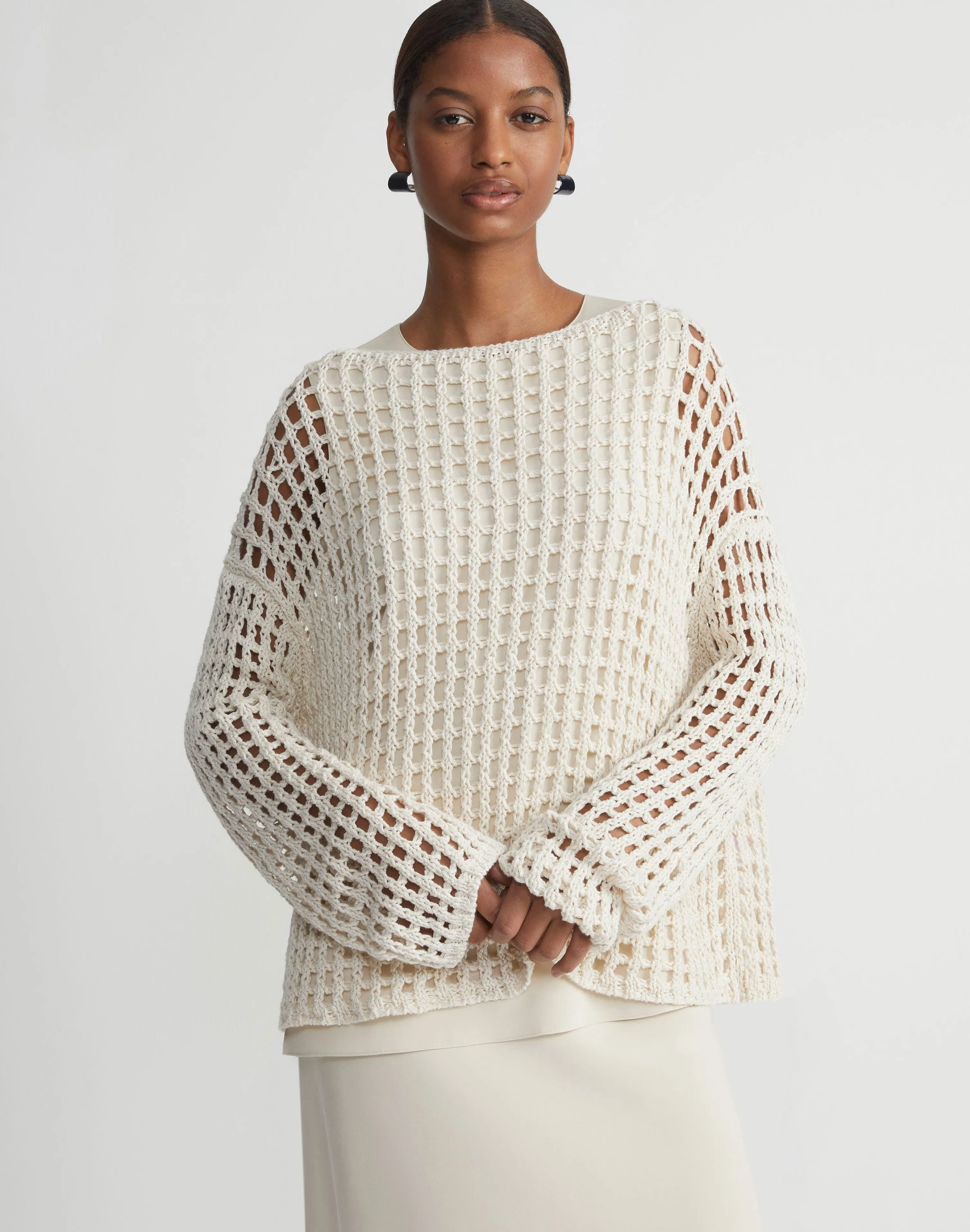 Sustainable Linen-Silk Chainette Net Stitch Sweater
