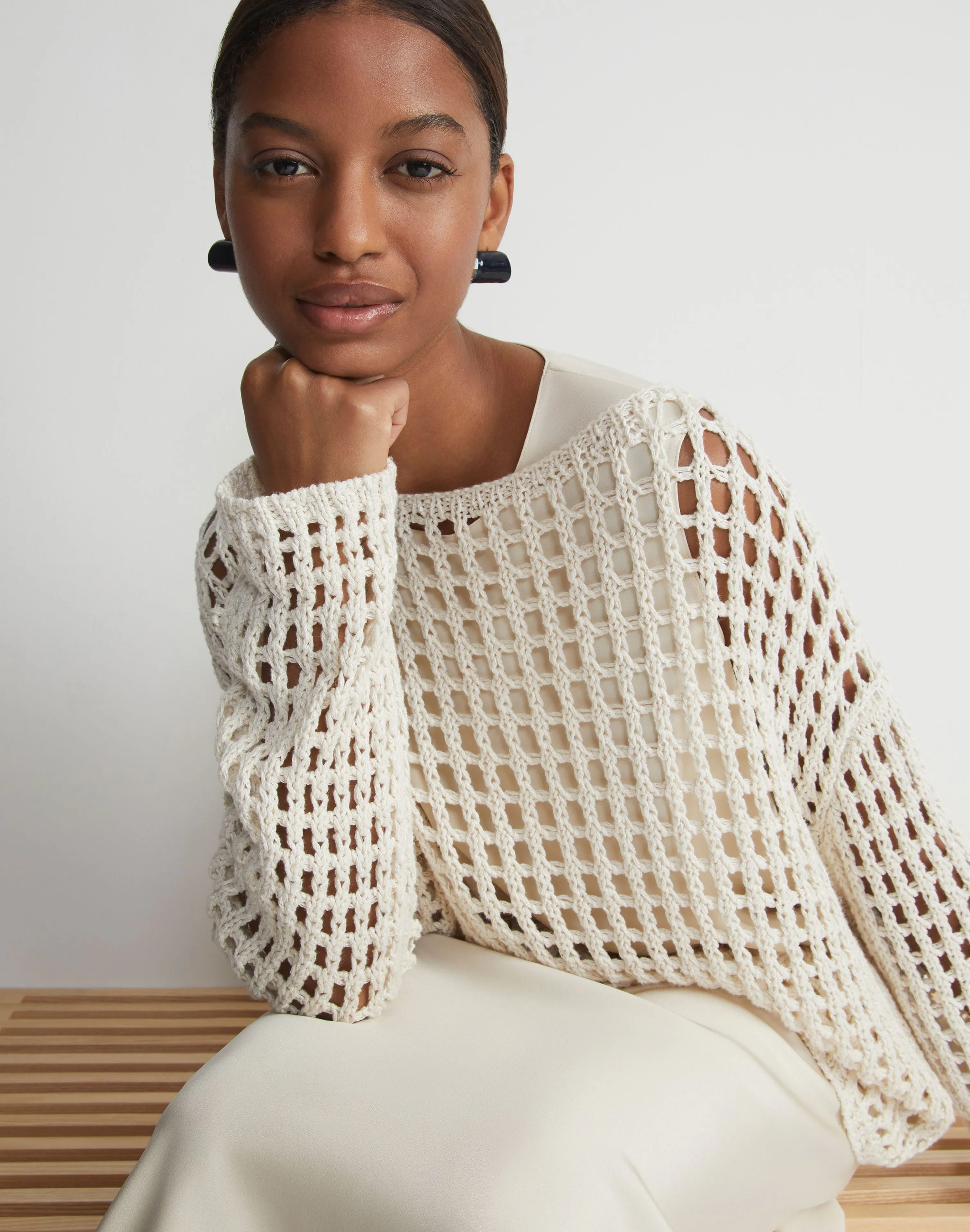 Sustainable Linen-Silk Chainette Net Stitch Sweater