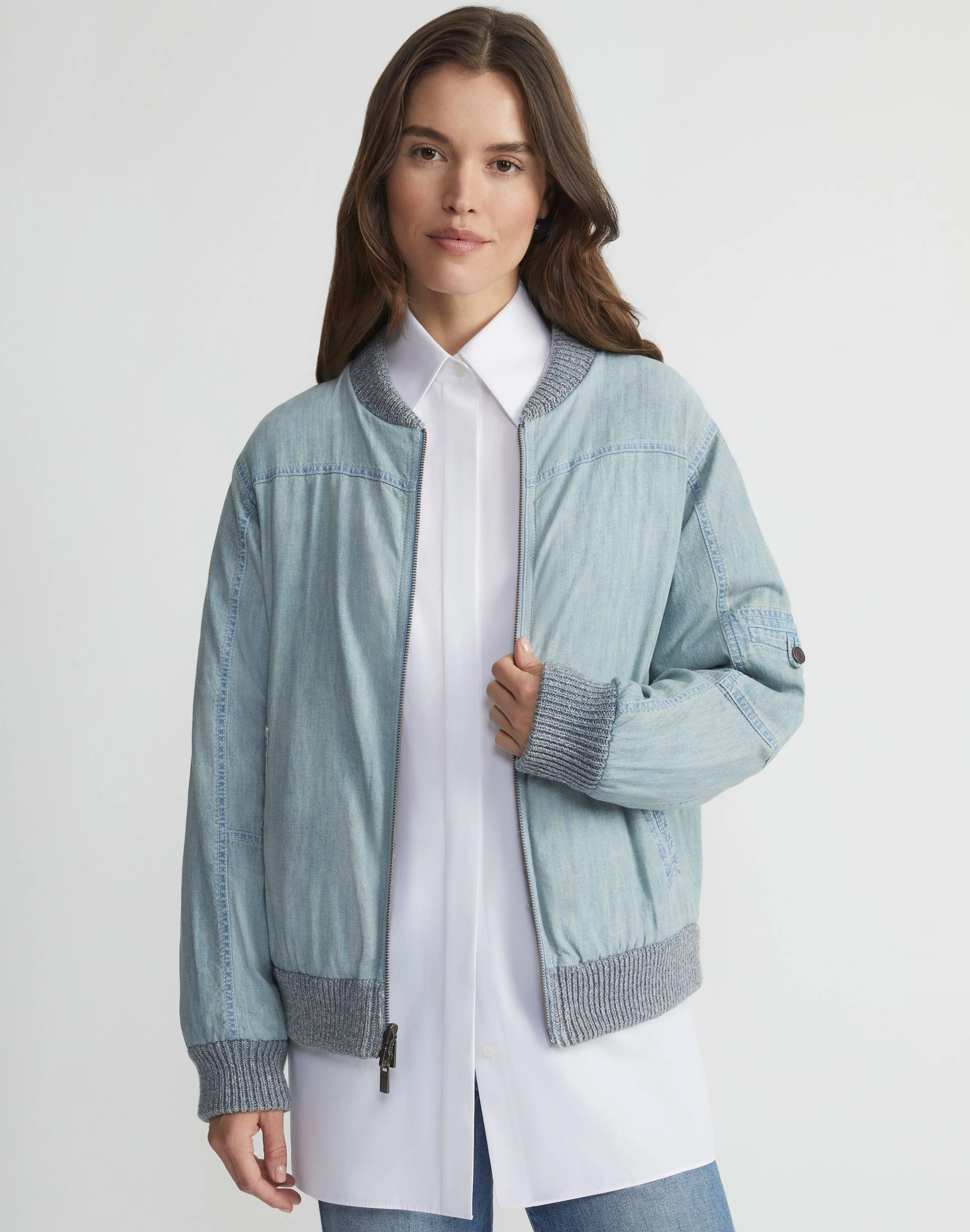 Denim Yarn & Organic Chambray Reversible Bomber