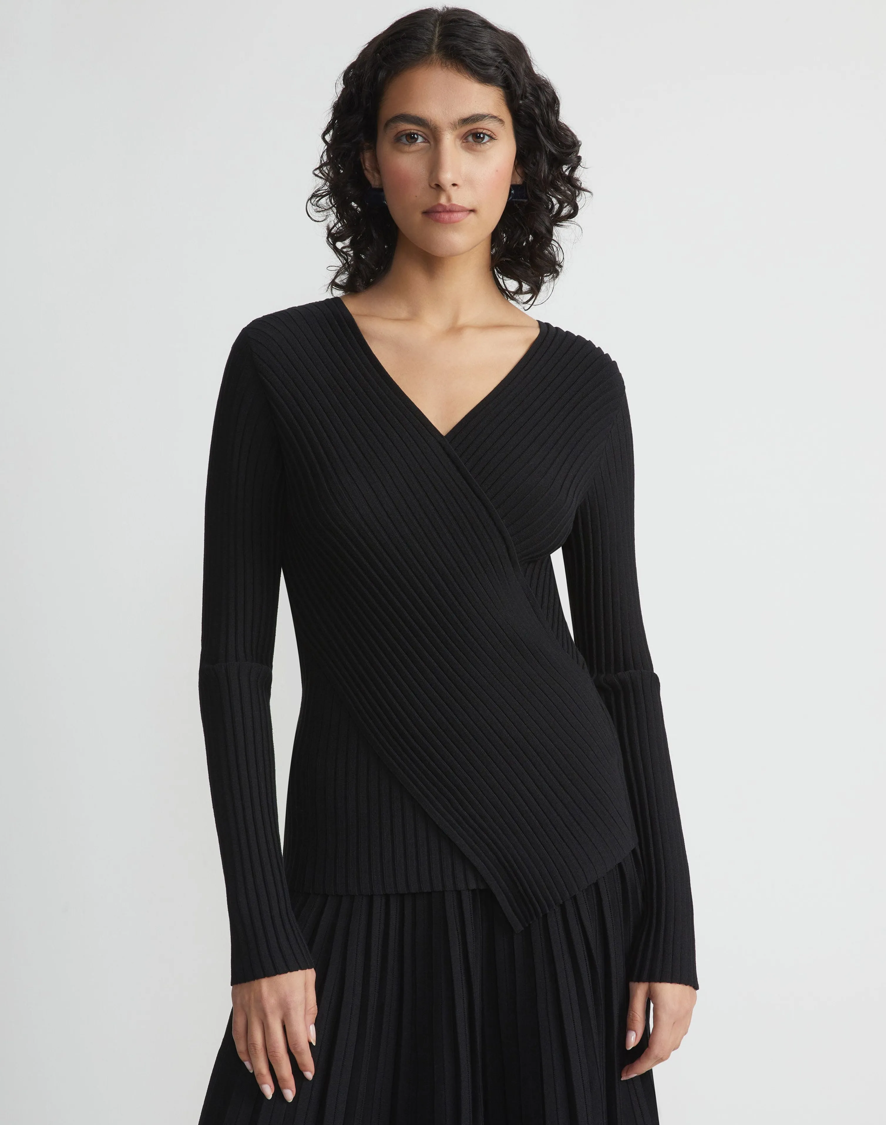 Finespun Voile Pleat Stitch Crossover Sweater