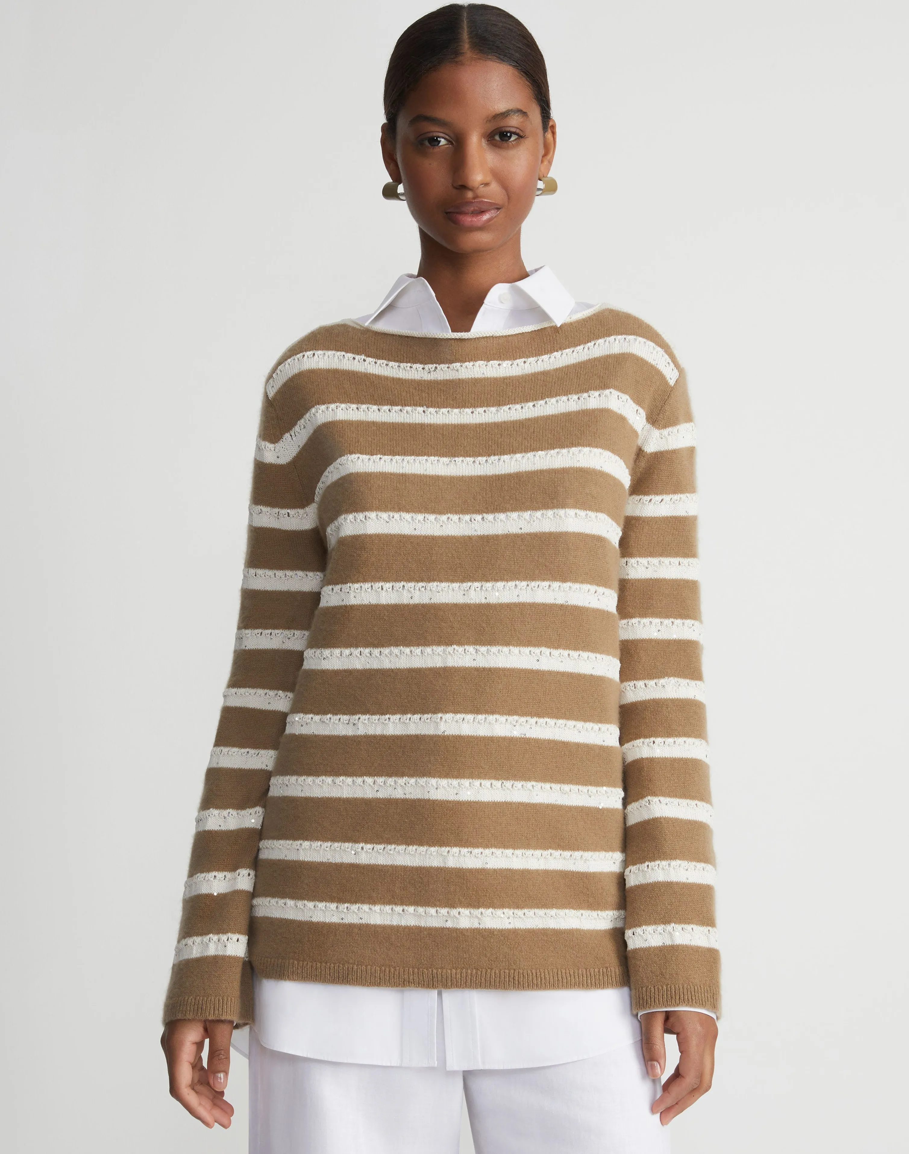 Stripe Sequined Cotton & Cashmere Sweater