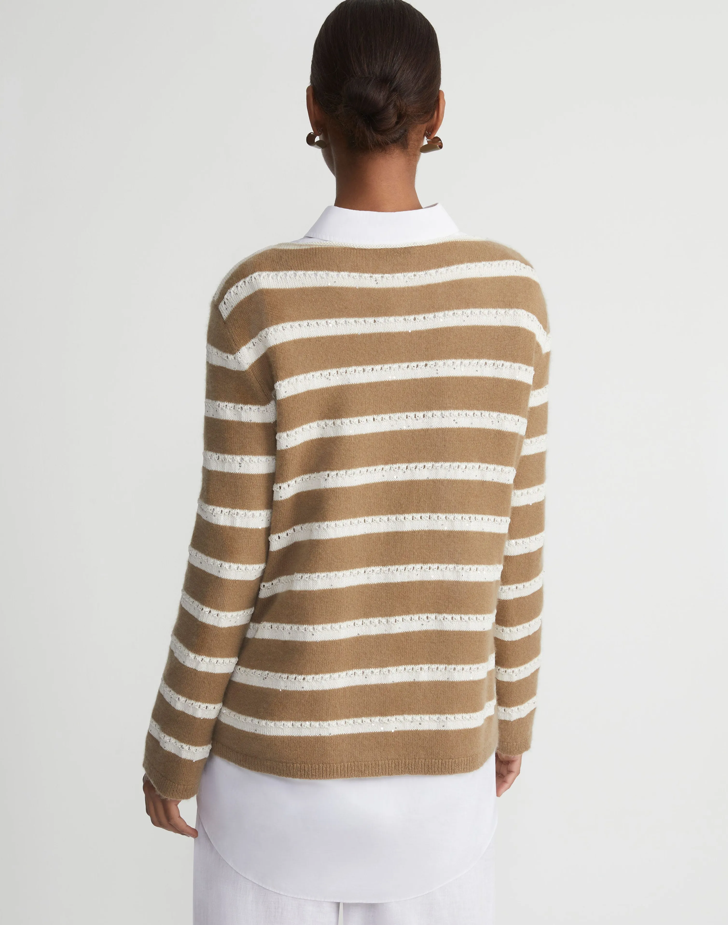 Stripe Sequined Cotton & Cashmere Sweater