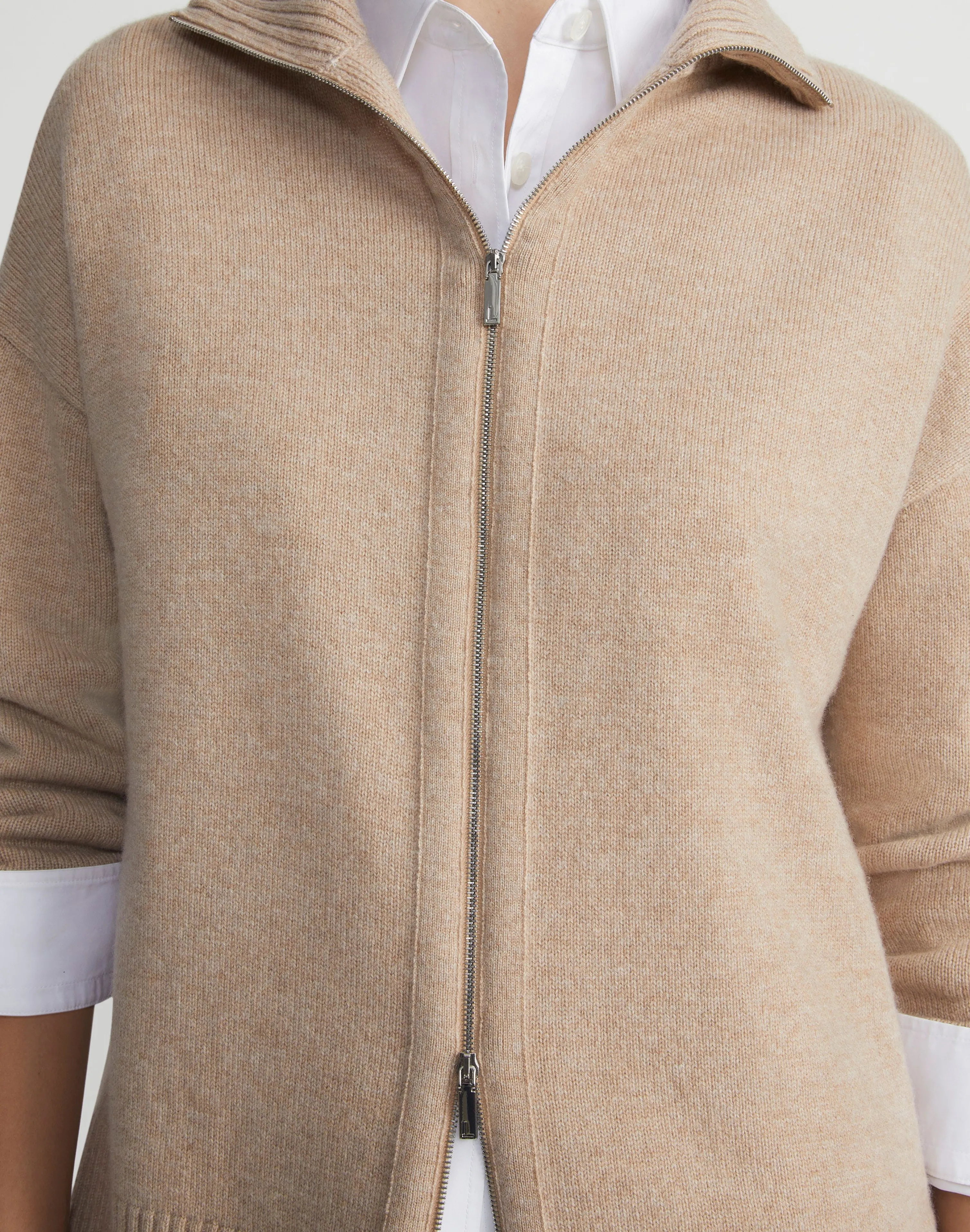 Wool-Cashmere Zip Front Cardigan