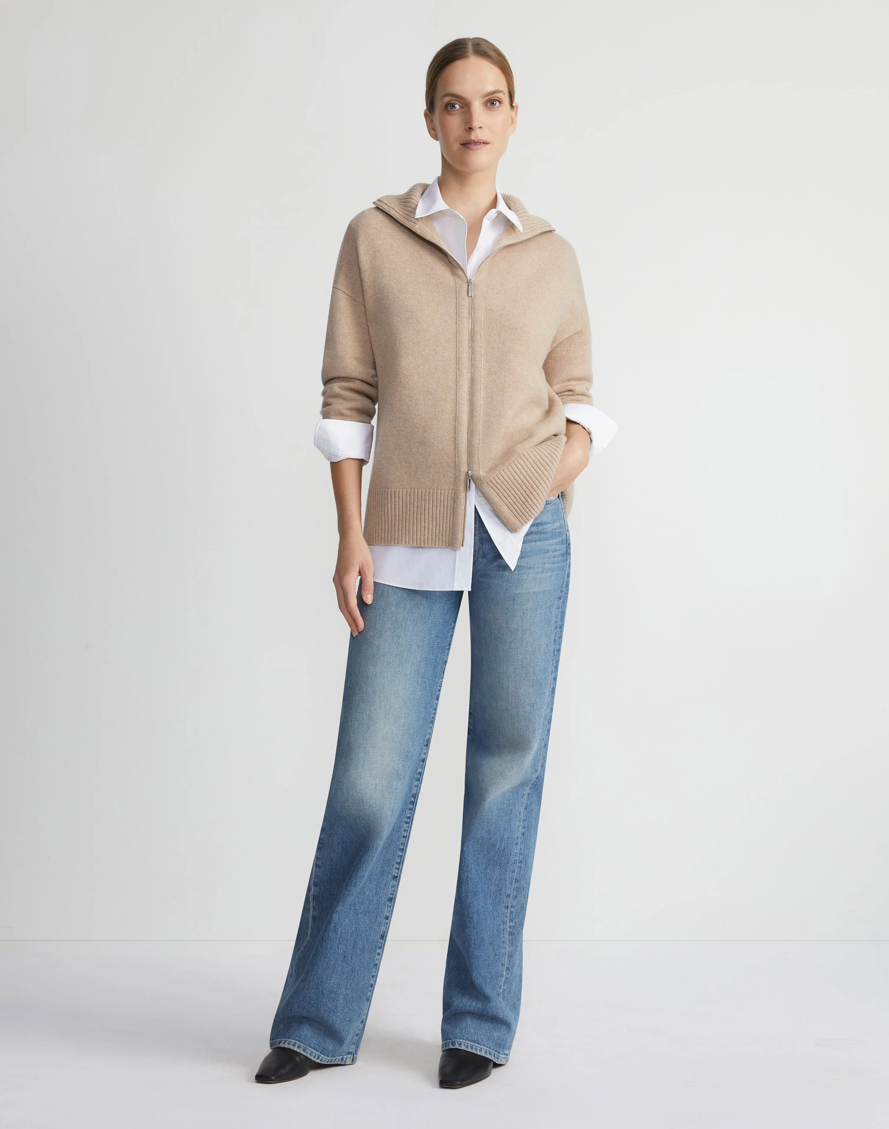 Wool-Cashmere Zip Front Cardigan